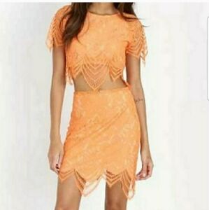 For love & lemons lace Guava skirt Luna Top orange co-ord Set